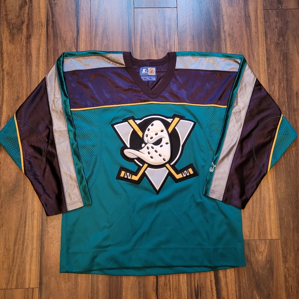 Rare 90's Starter Anaheim Mighty Ducks Alternate Hockey Jersey Size Large Jade